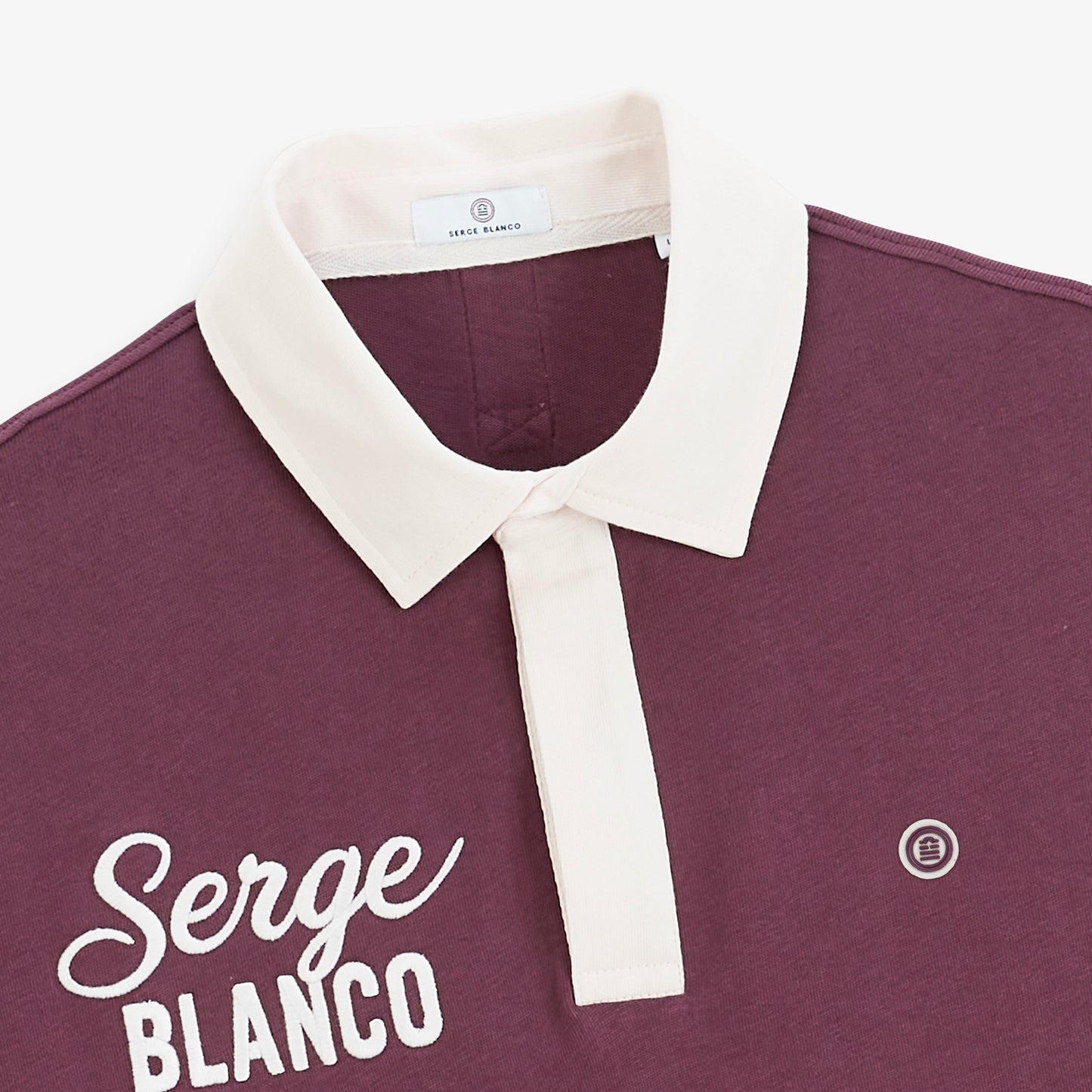 Polo de rugby manches longues col contrasté broderie cornely SERGE BLANCO rouge vigne