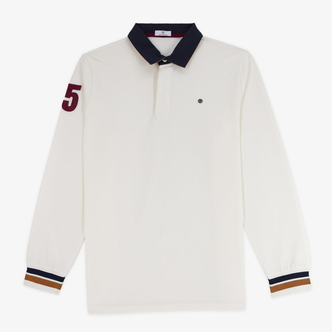 Maillot de rugby manches longues Look en coton blanc cassé