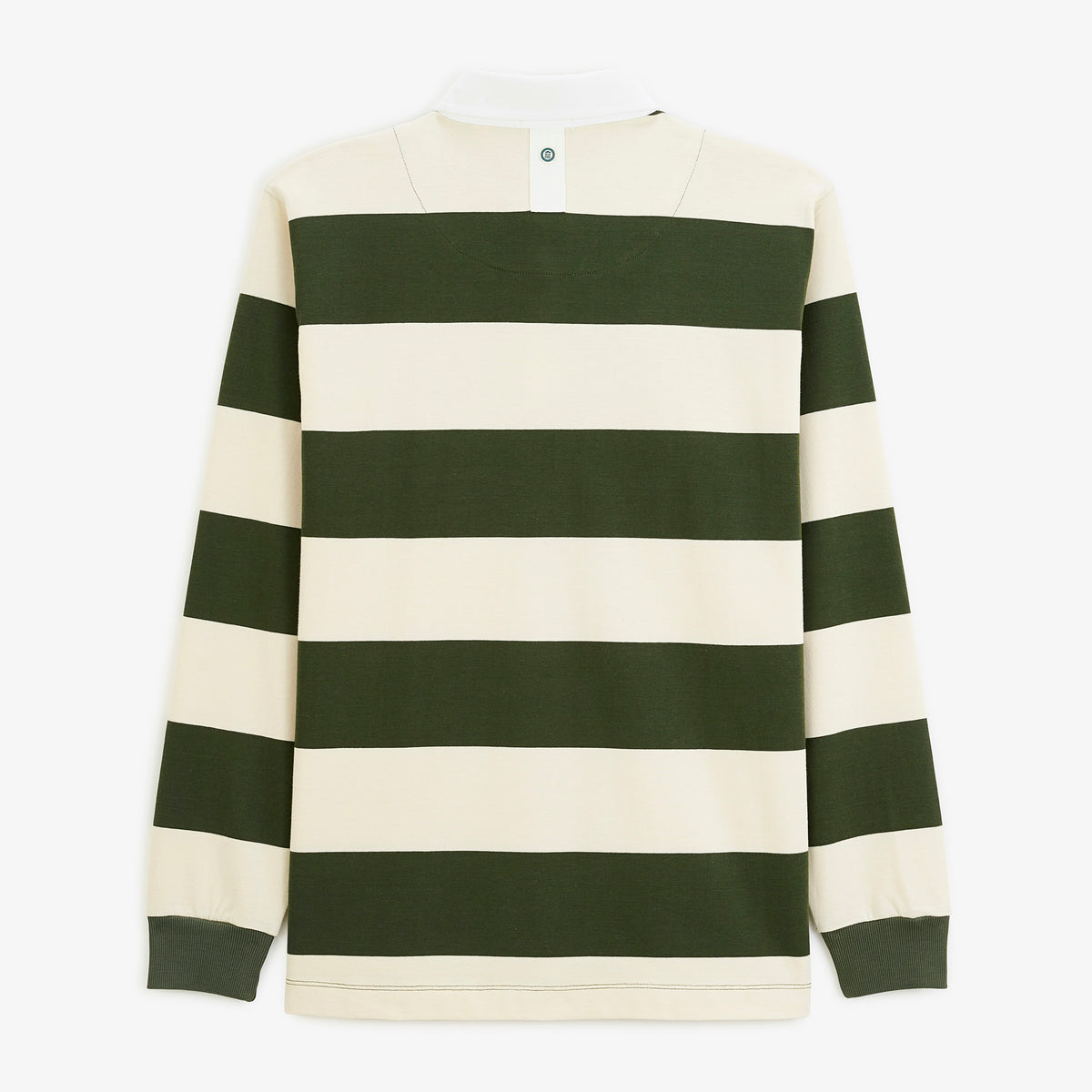 Polo de rugby manches longues rayé broderie Funky Animals vert thym