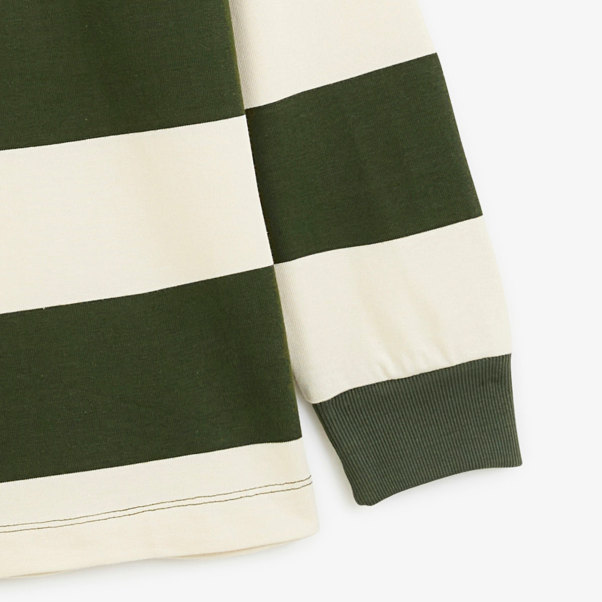 Polo de rugby manches longues rayé broderie Funky Animals vert thym