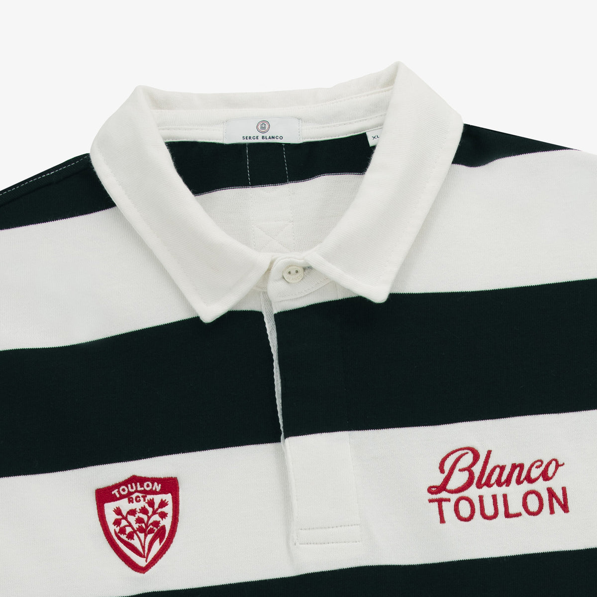 Polo rugby manches longues coton rayé noir et blanc RCT