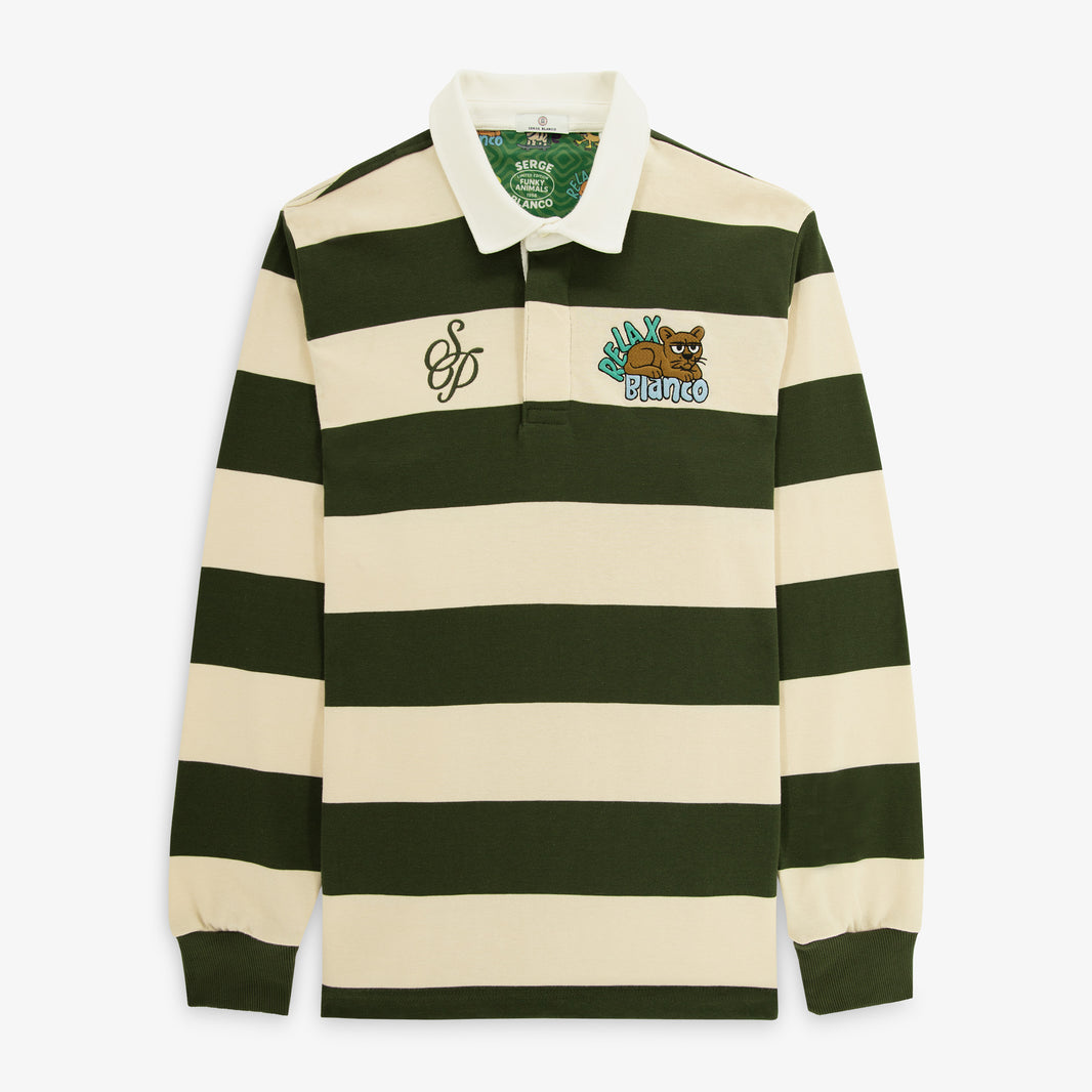 Polo rugby manches longues rayé vert thym à broderie SP Section Paloise