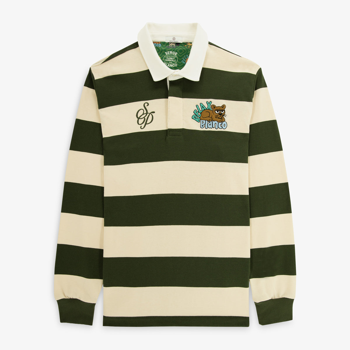 Polo rugby manches longues rayé vert thym à broderie SP Section Paloise