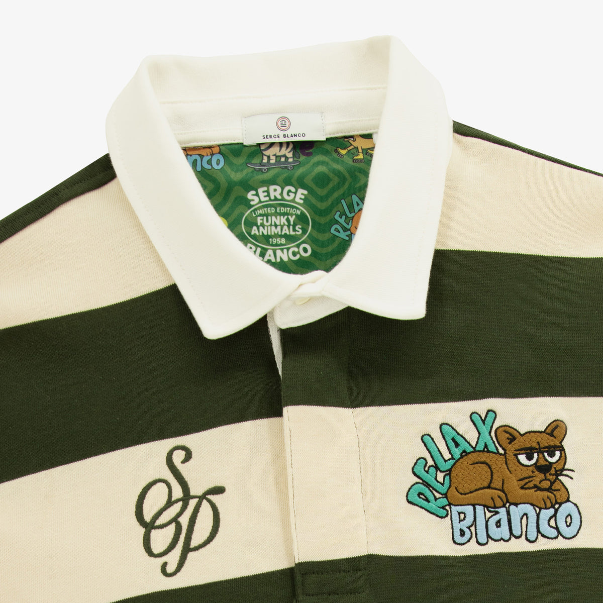 Polo rugby manches longues rayé vert thym à broderie SP Section Paloise