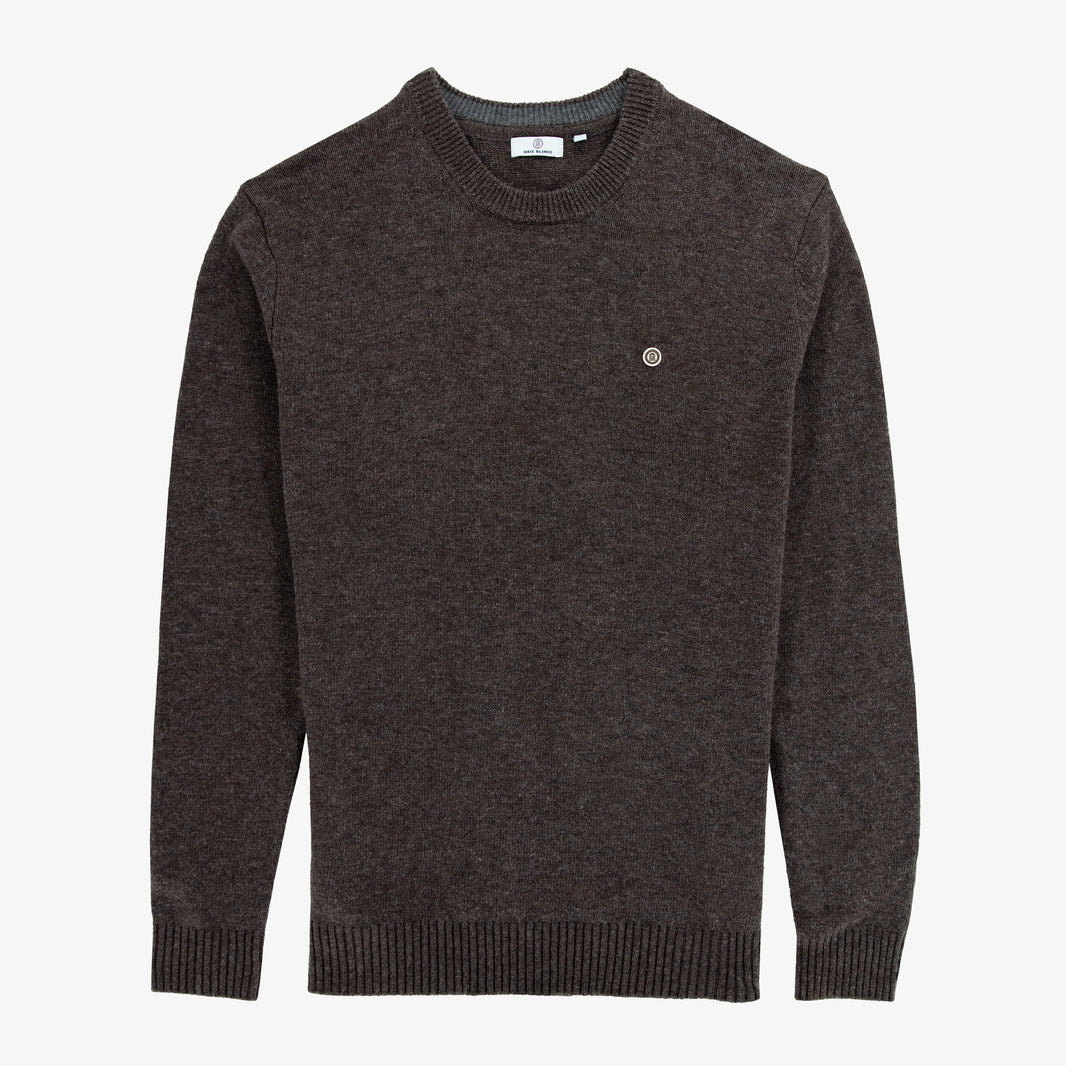 Pull col rond en maille jersey de laine marron