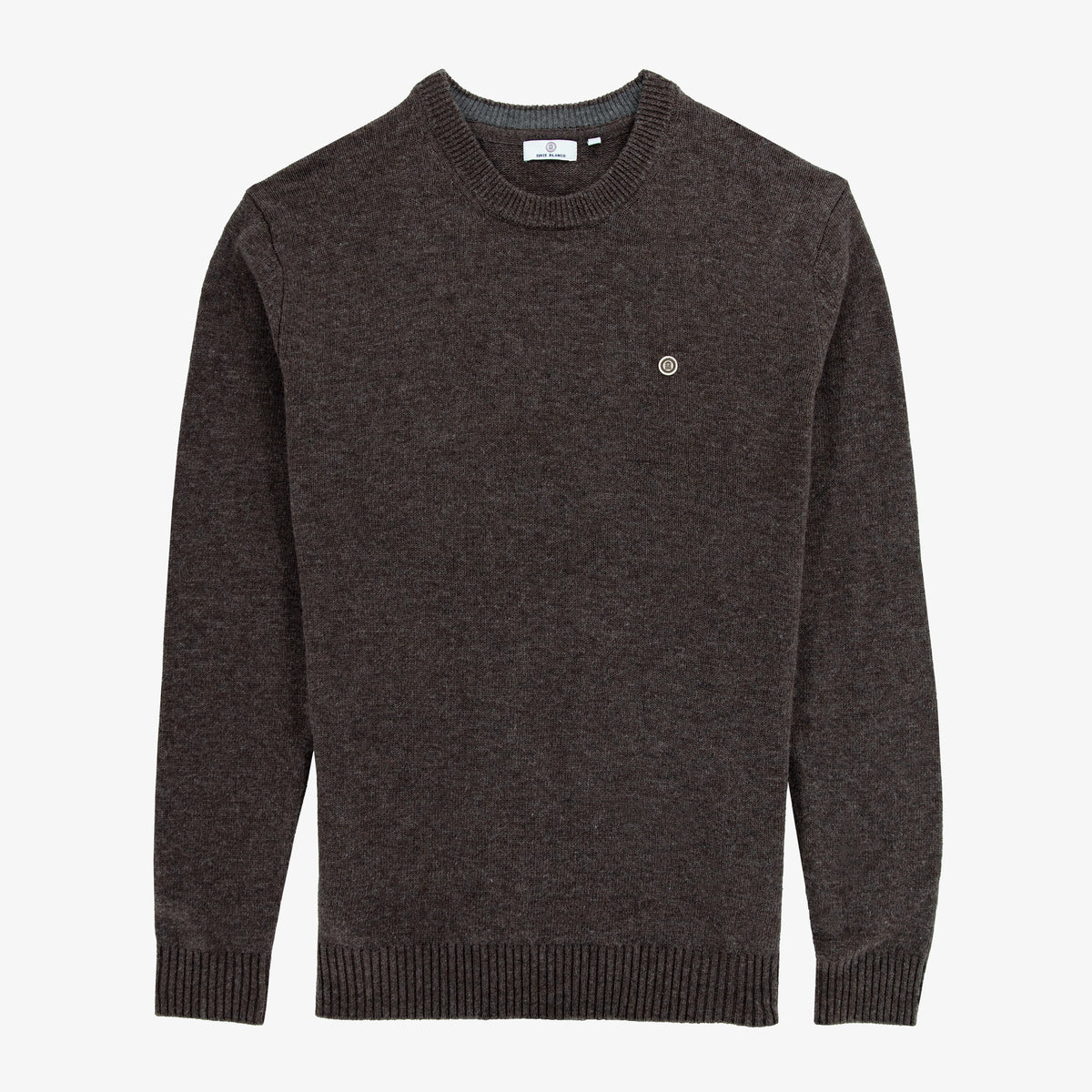 Pull col rond en maille jersey de laine marron