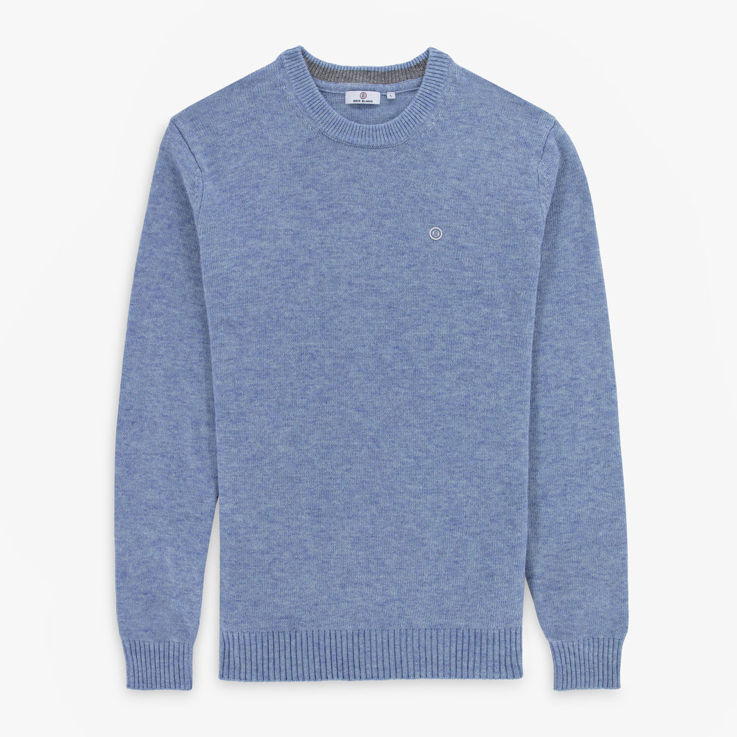 Pull col rond en maille jersey de laine bleu glacier