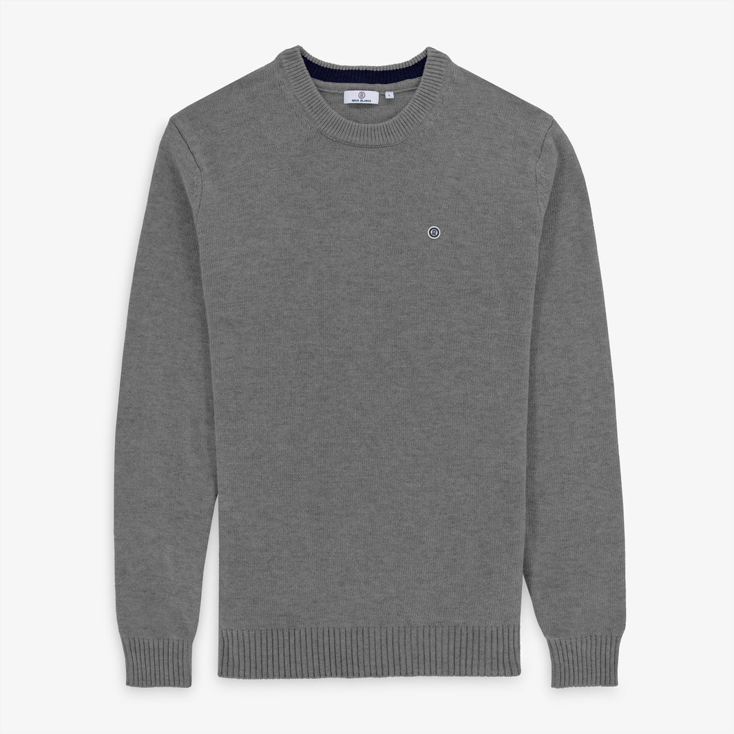 Pull col rond en maille jersey de laine gris acier