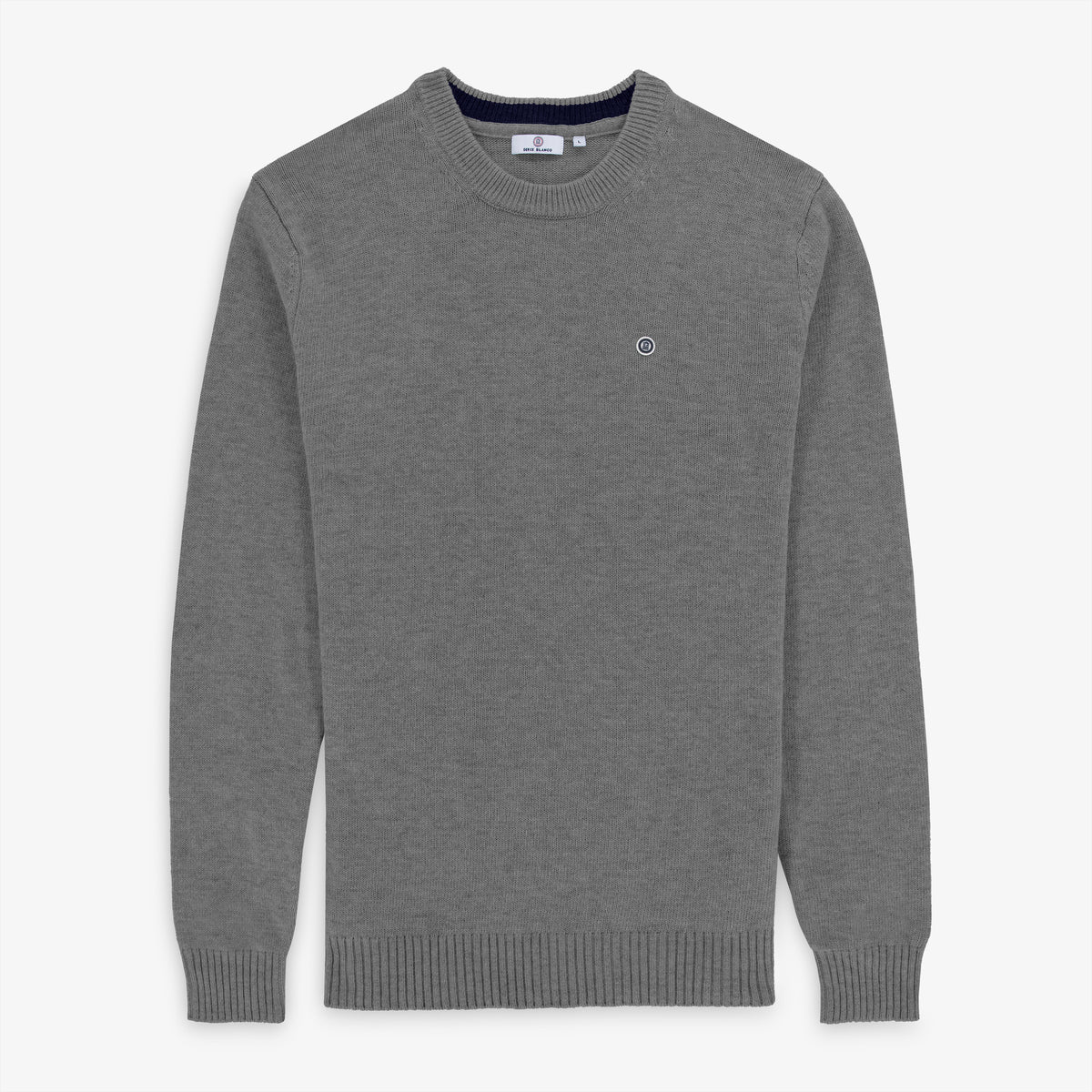 Pull col rond en maille jersey de laine gris acier