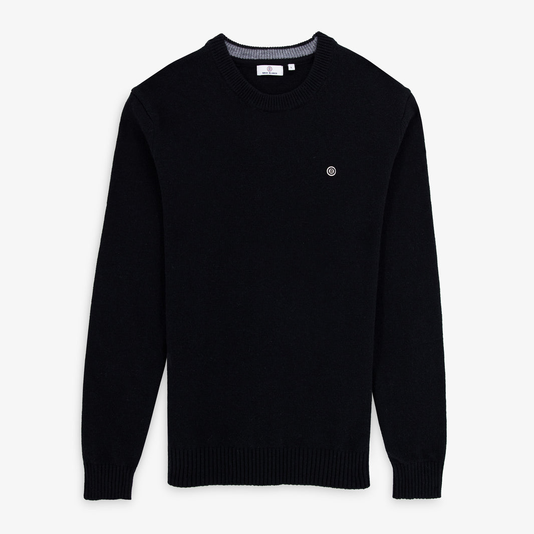 Pull col rond en maille jersey de laine noir