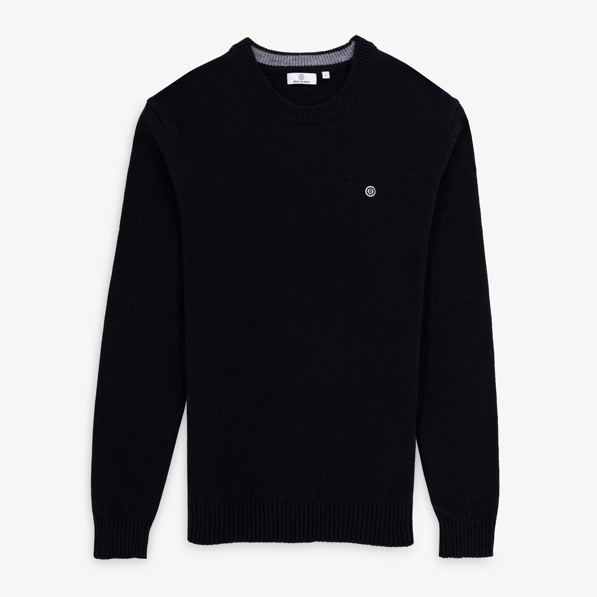 Pull col rond en maille jersey de laine noir
