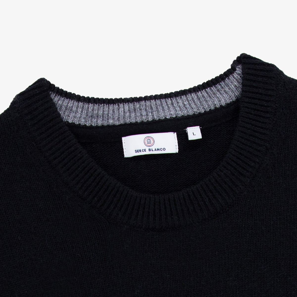 Pull col rond en maille jersey de laine noir
