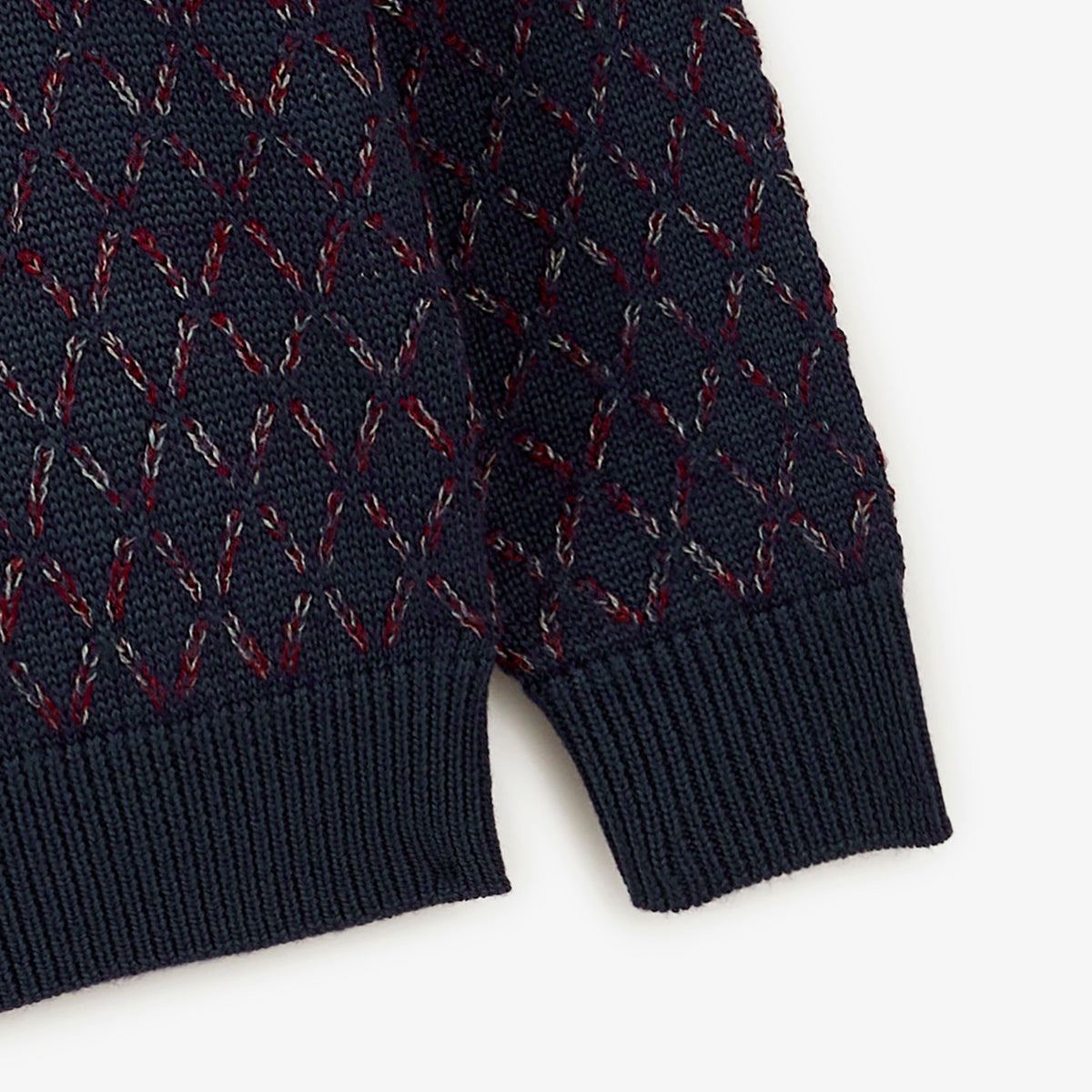 Pull Marat jacquard laine col rond bleu marine