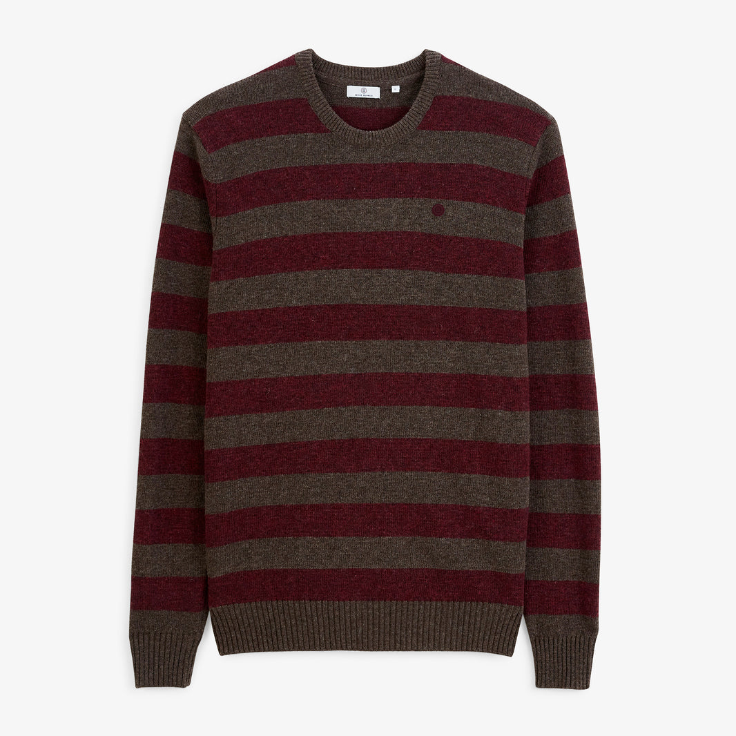 Pull Mirzan rayé laine col rond marron brownie