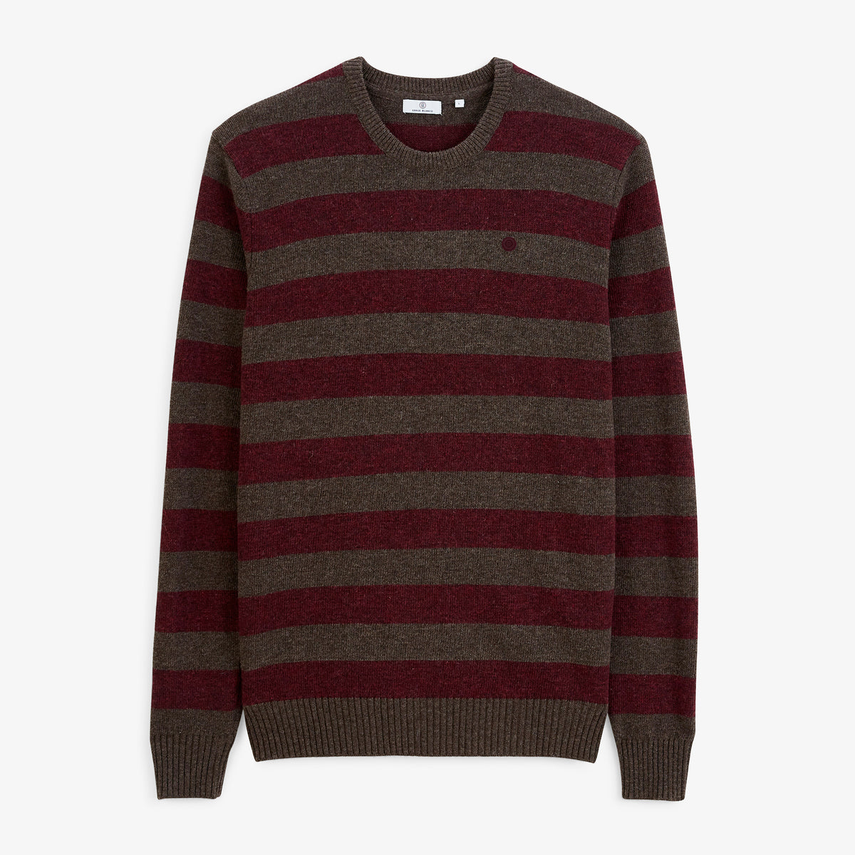 Pull Mirzan rayé laine col rond marron brownie