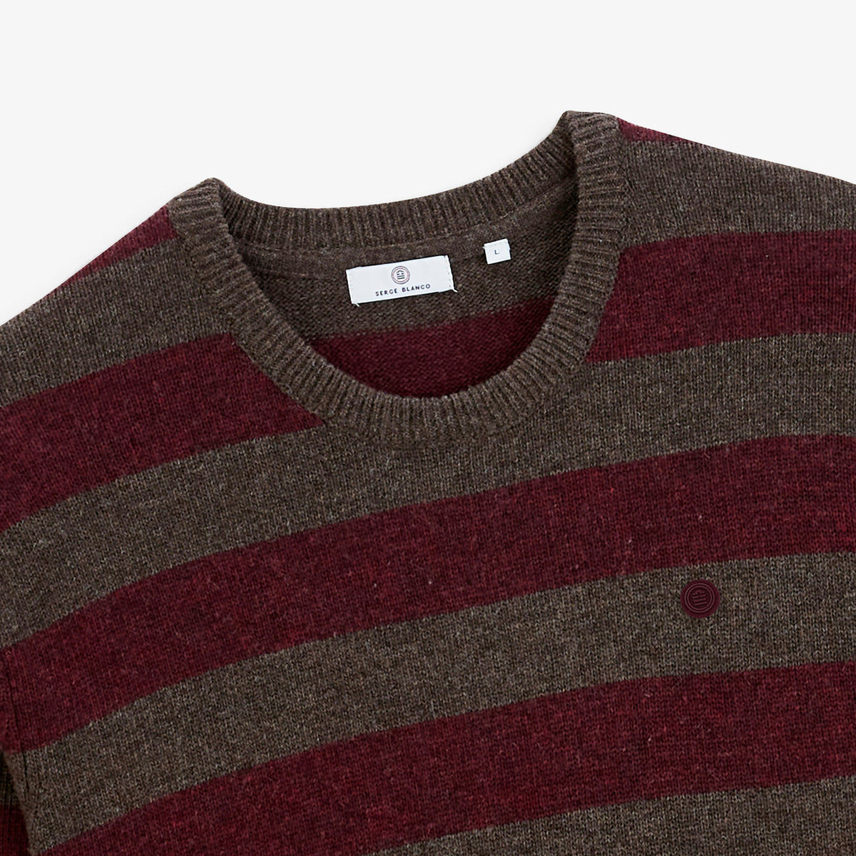 Pull Mirzan rayé laine col rond marron brownie