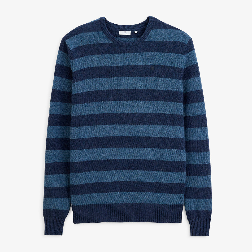 Pull Mirzan rayé laine col rond bleu marine
