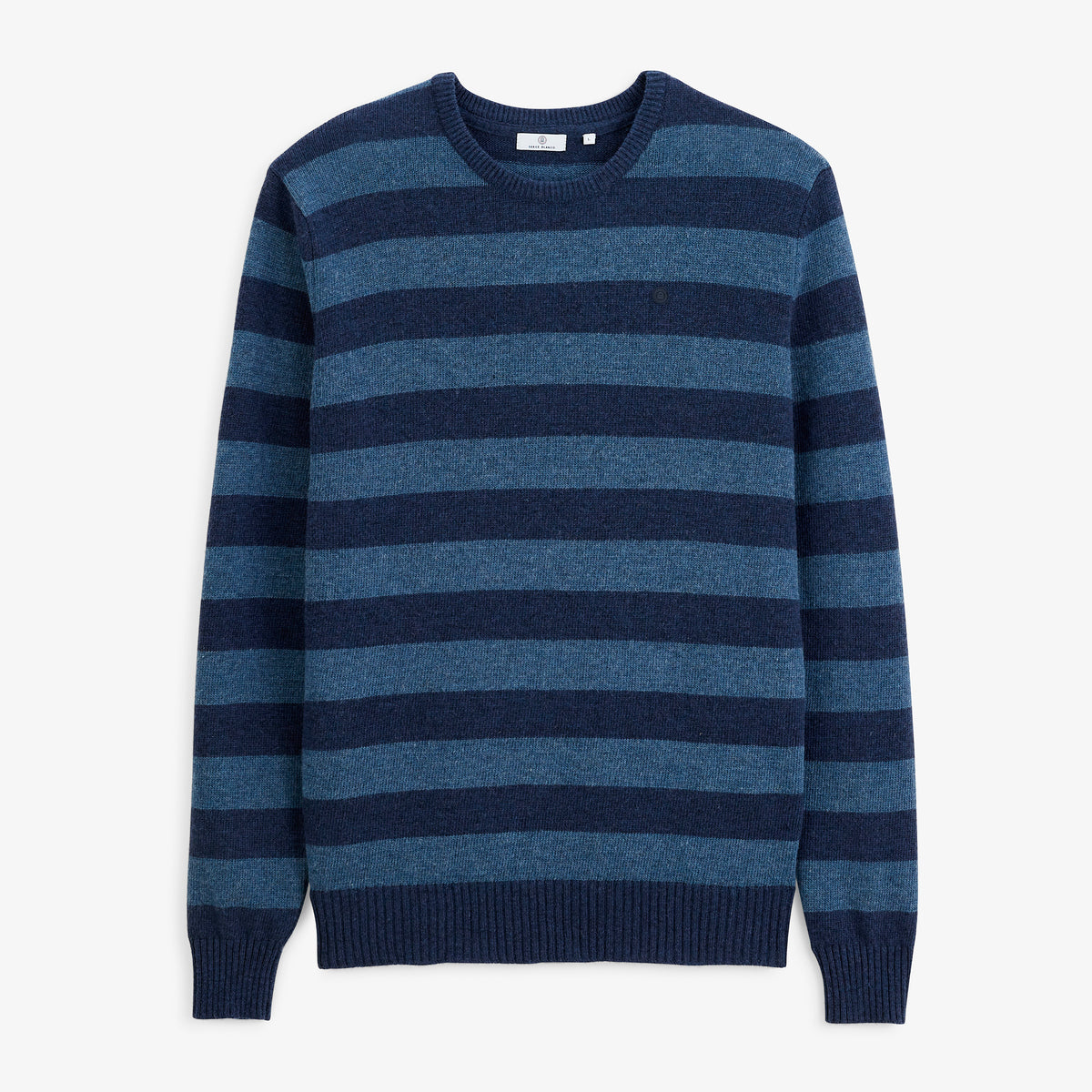 Pull Mirzan rayé laine col rond bleu marine