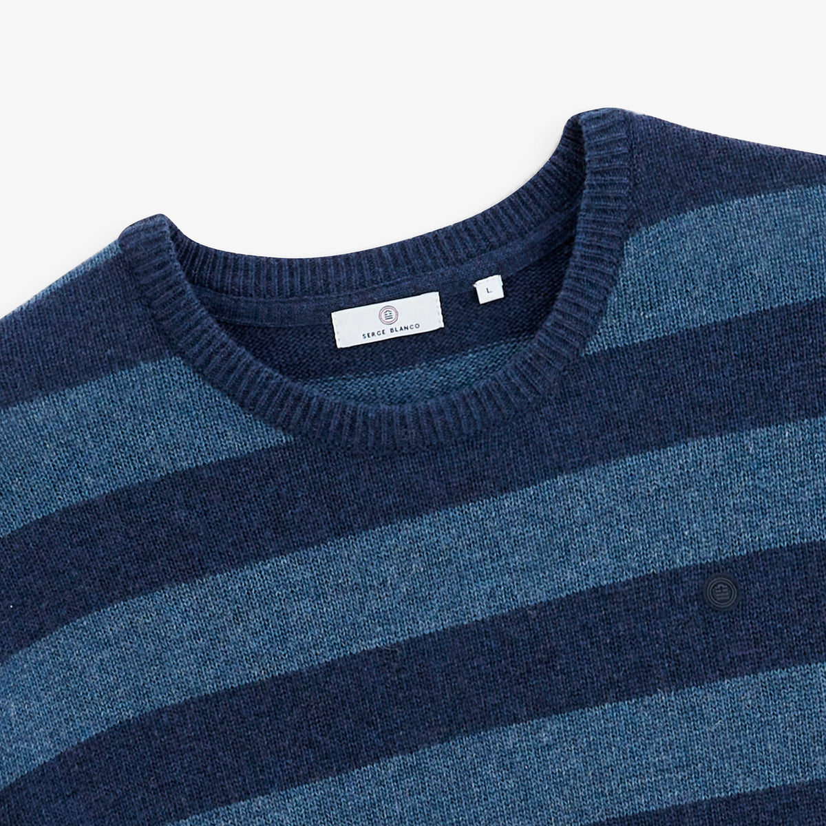 Pull Mirzan rayé laine col rond bleu marine