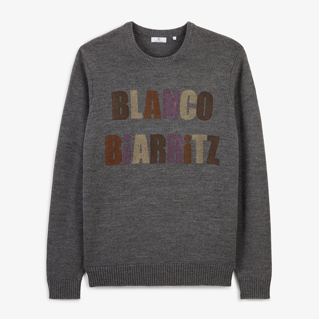 Pull jacquard laine mélangée col rond gris clair chiné Mohan BLANCO BIARRITZ