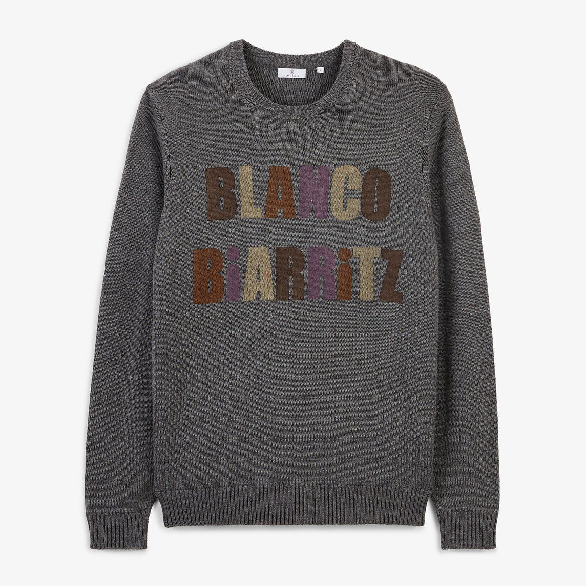 Pull jacquard laine mélangée col rond gris clair chiné Mohan BLANCO BIARRITZ