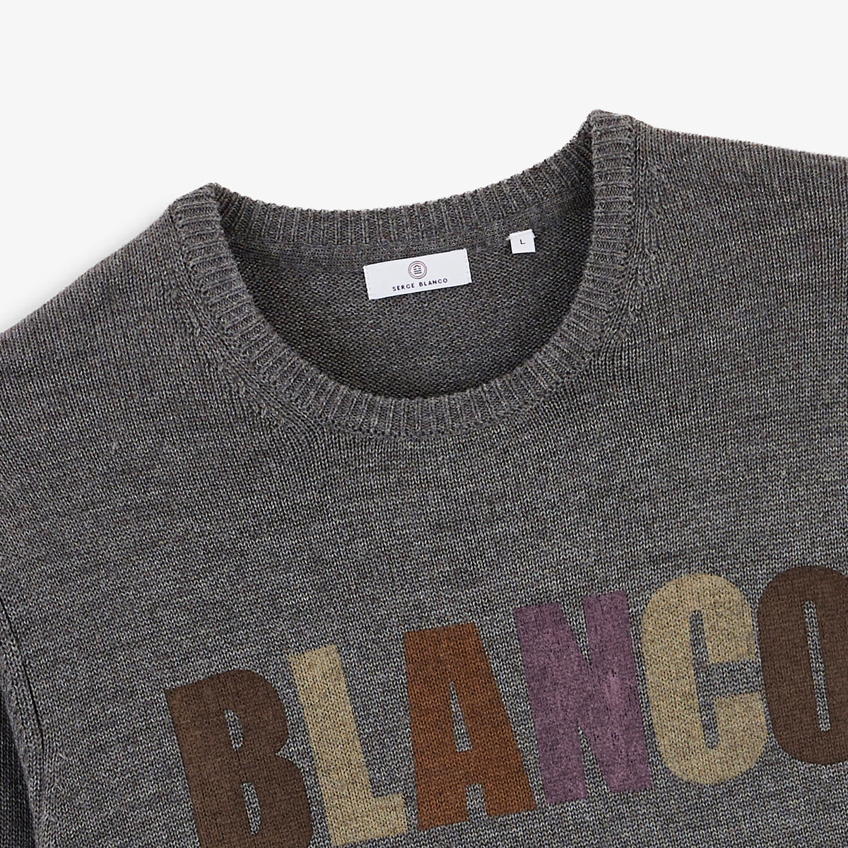 Pull jacquard laine mélangée col rond gris clair chiné Mohan BLANCO BIARRITZ