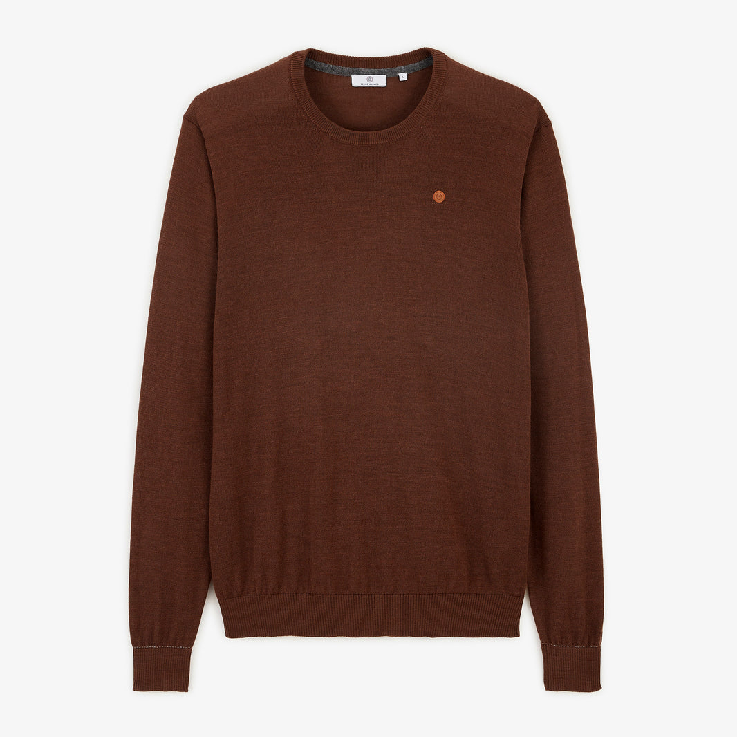 Pull Mao essentiel col rond marron brownie