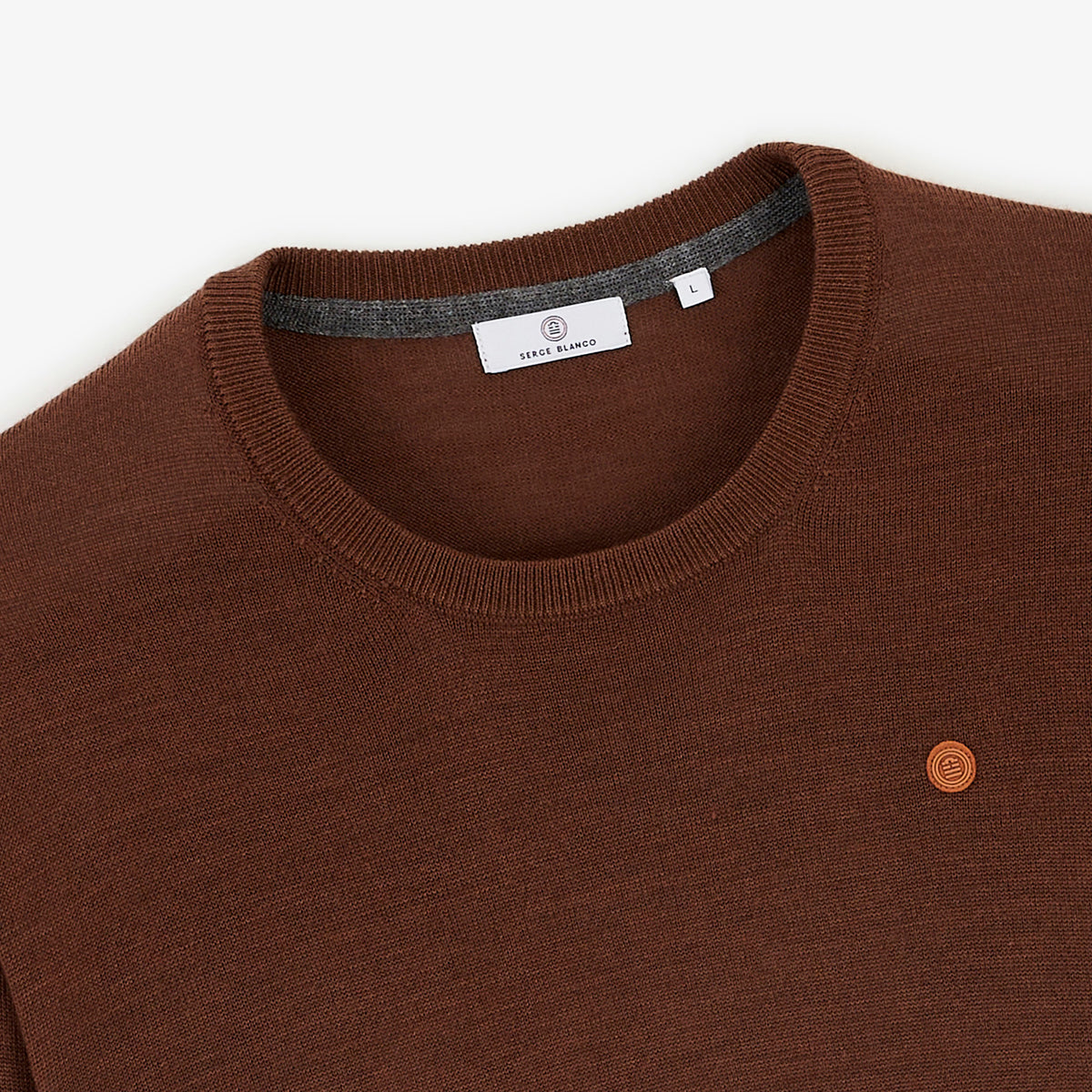Pull Mao essentiel col rond marron brownie