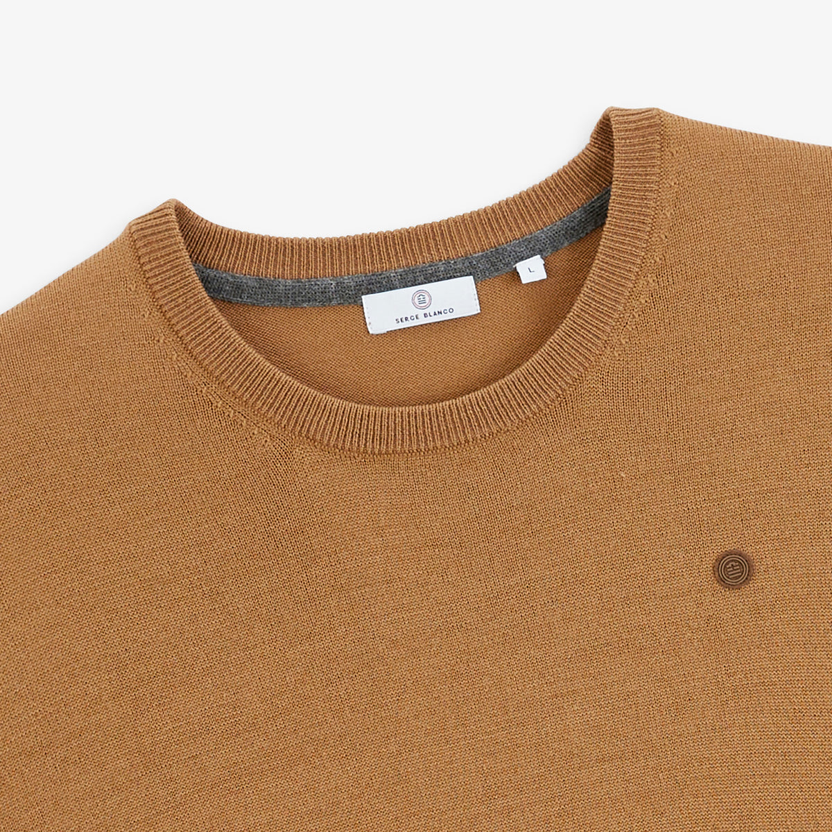 Pull Mao essentiel col rond marron noyer