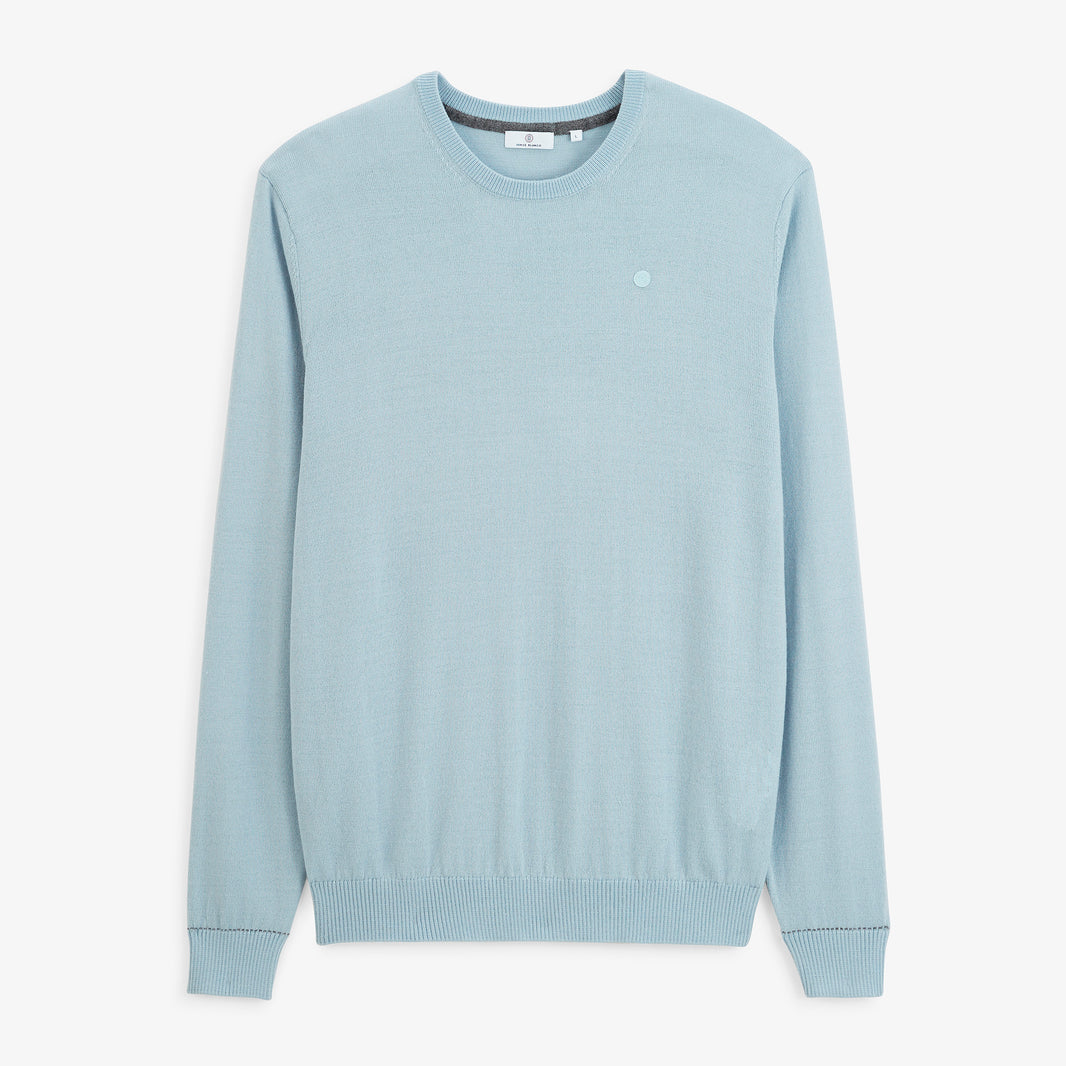 Pull Mao essentiel col rond bleu brise