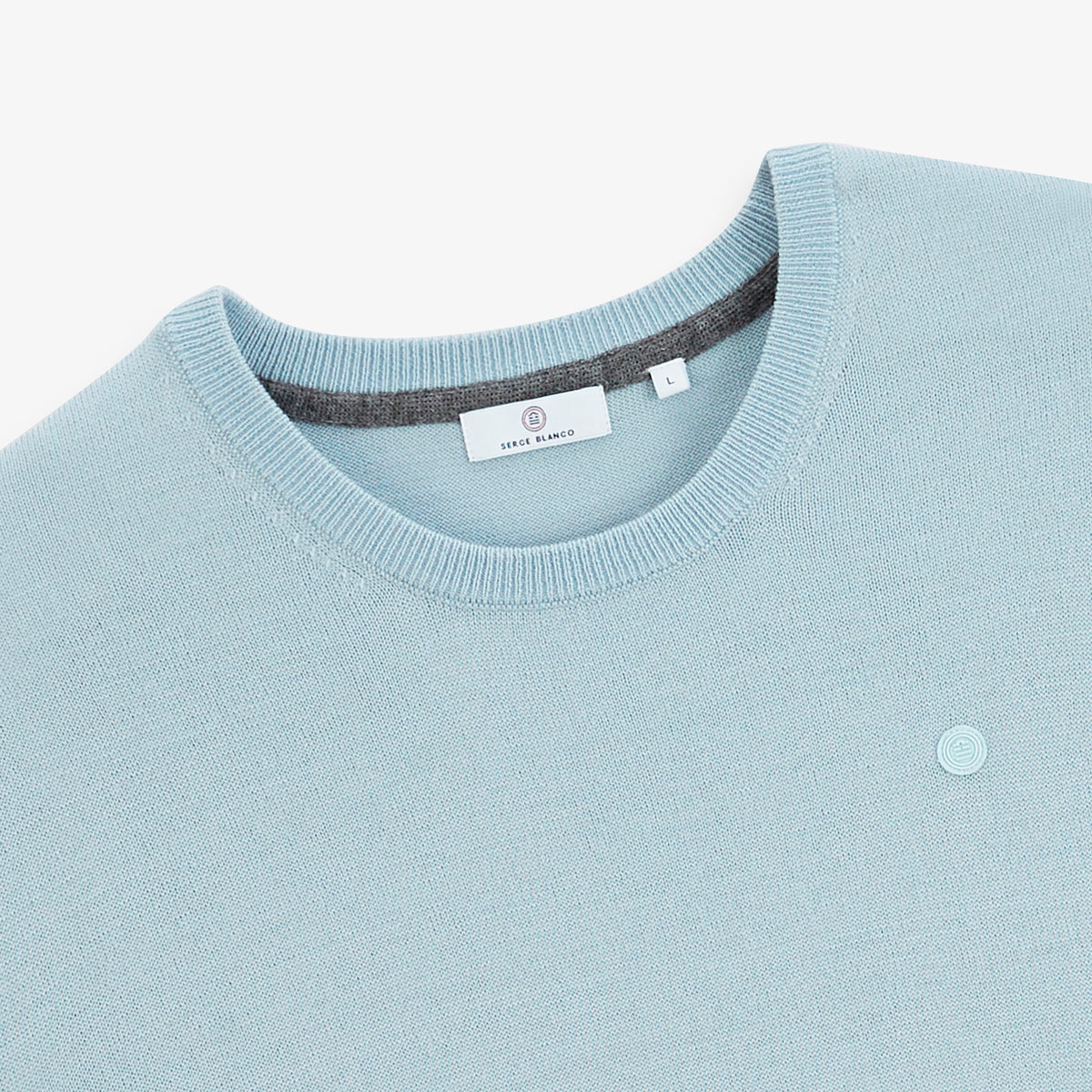 Pull Mao essentiel col rond bleu brise