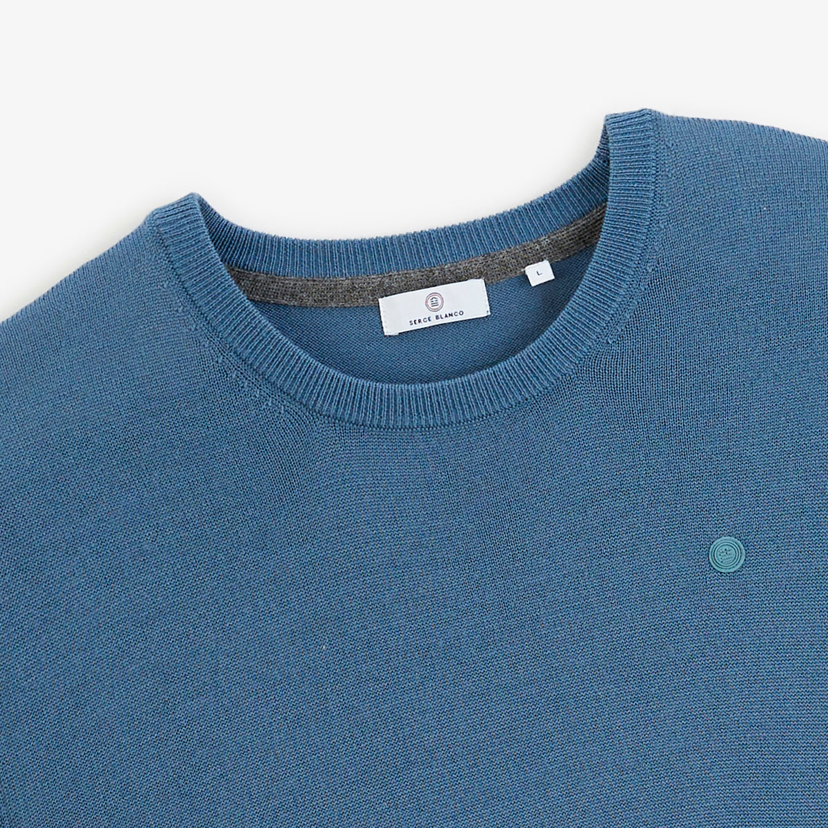 Pull Mao essentiel col rond bleu lupin