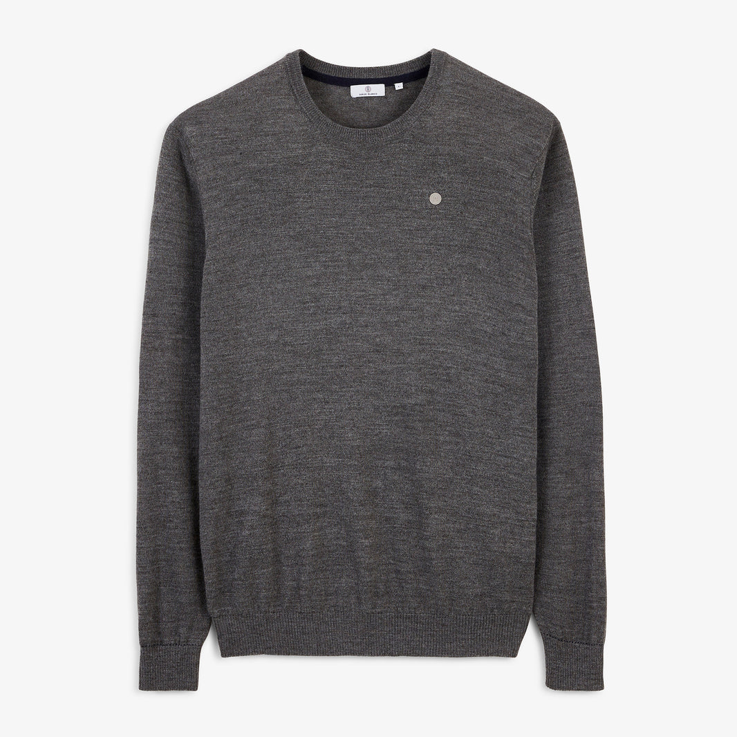 Pull Mao essentiel col rond gris clair chiné