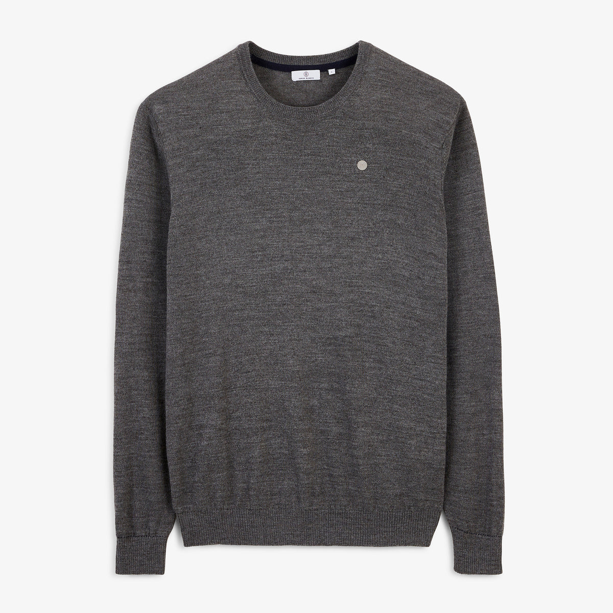 Pull Mao essentiel col rond gris clair chiné