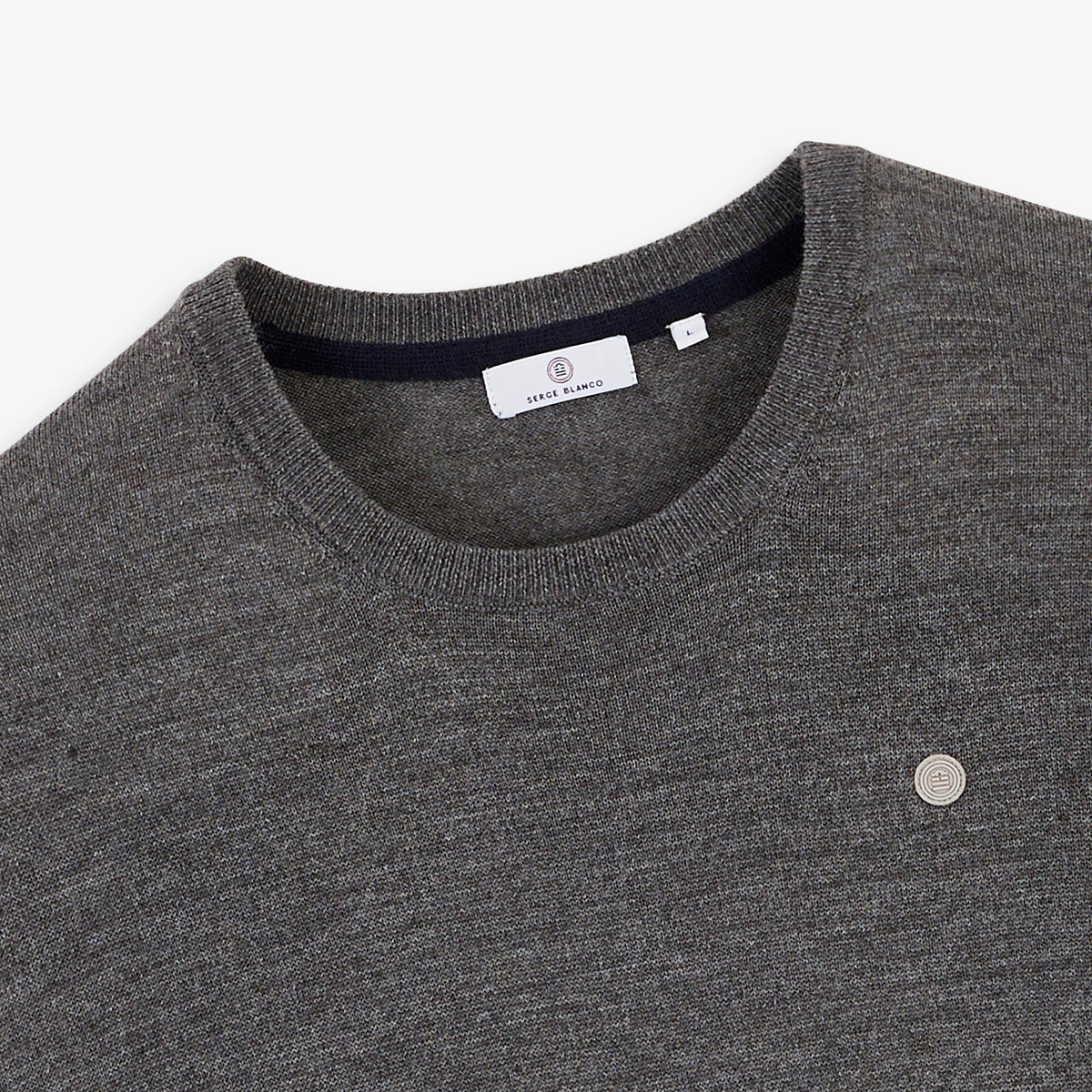 Pull Mao essentiel col rond gris clair chiné
