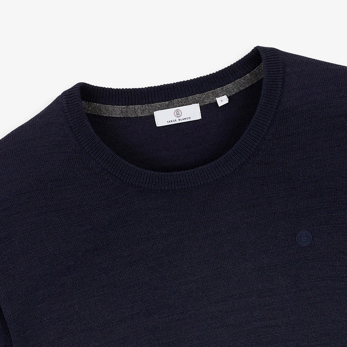 Pull Mao essentiel col rond bleu marine