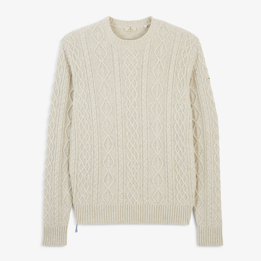 Pull Médéric torsadé laine col rond beige sable SBPLAY