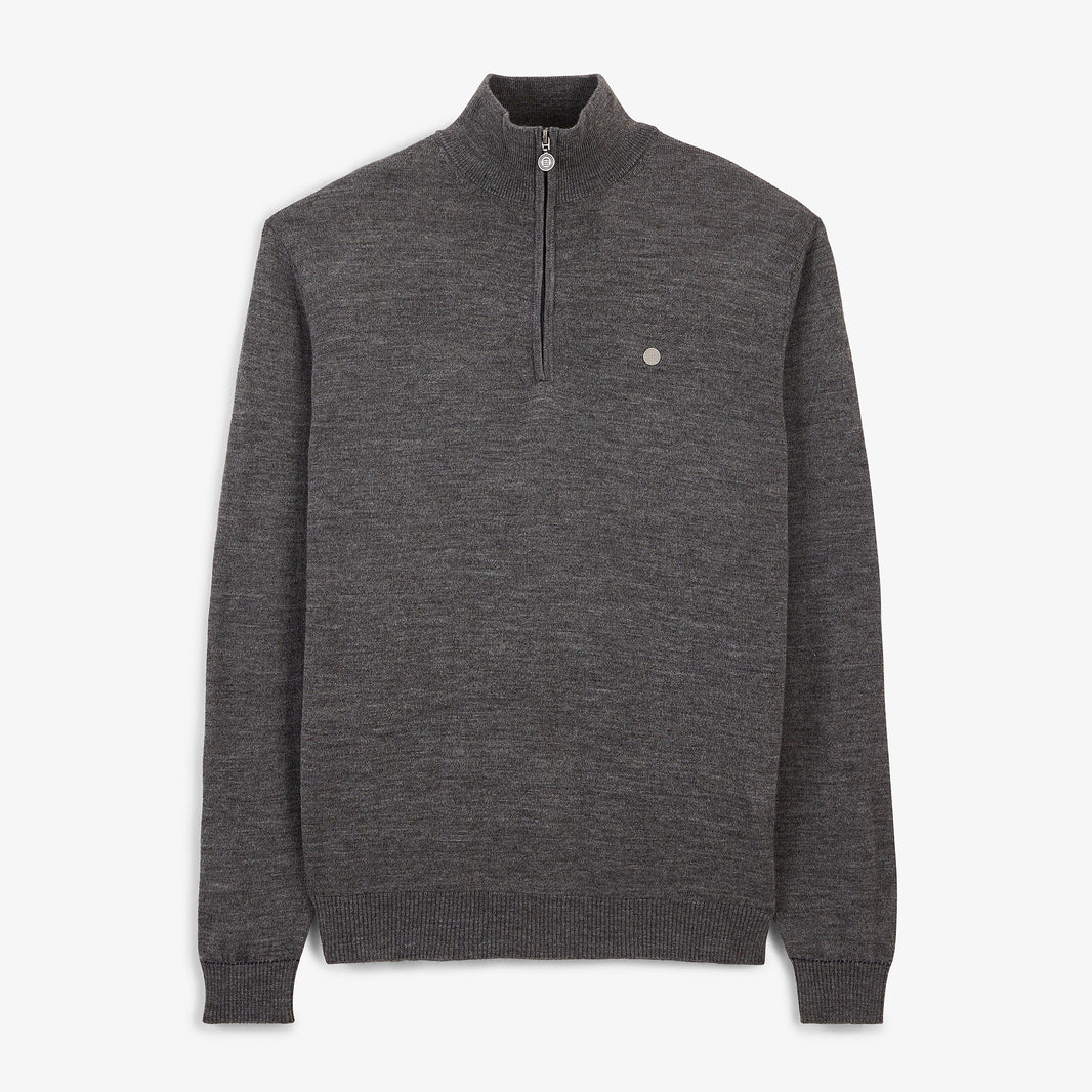 Pull col zippé laine mérinos mélangée gris clair chiné Marvine
