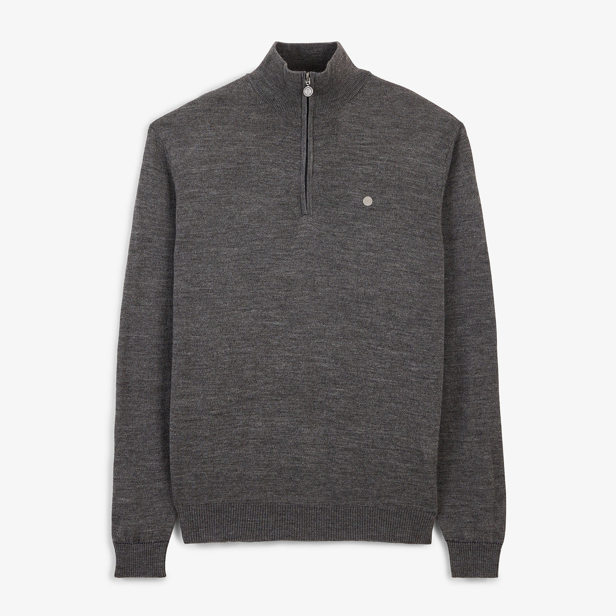 Pull col zippé laine mérinos mélangée gris clair chiné Marvine