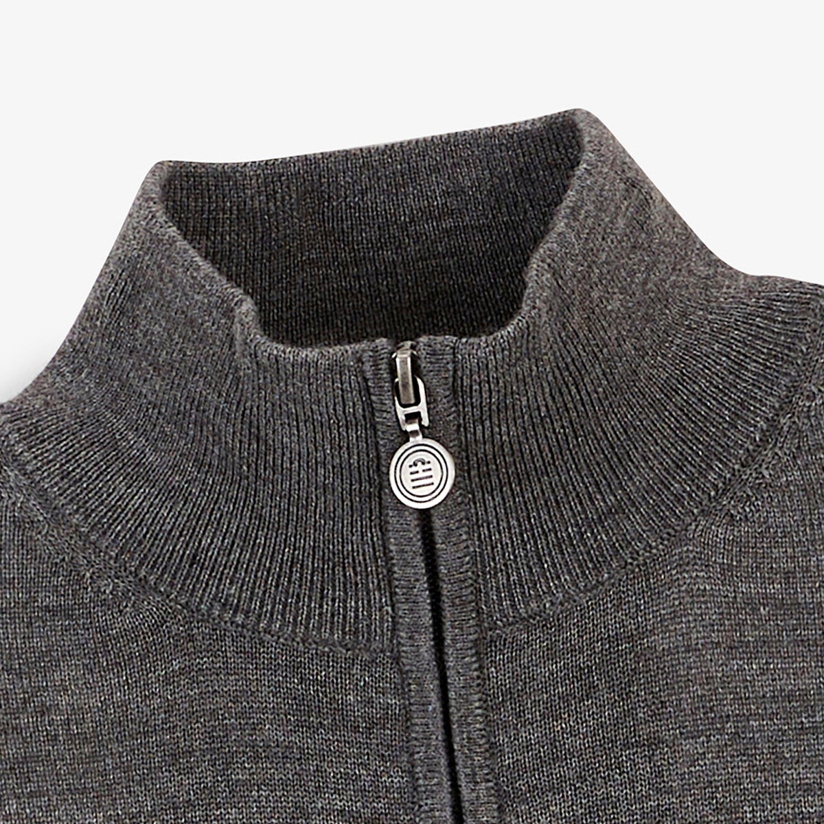 Pull col zippé laine mérinos mélangée gris clair chiné Marvine