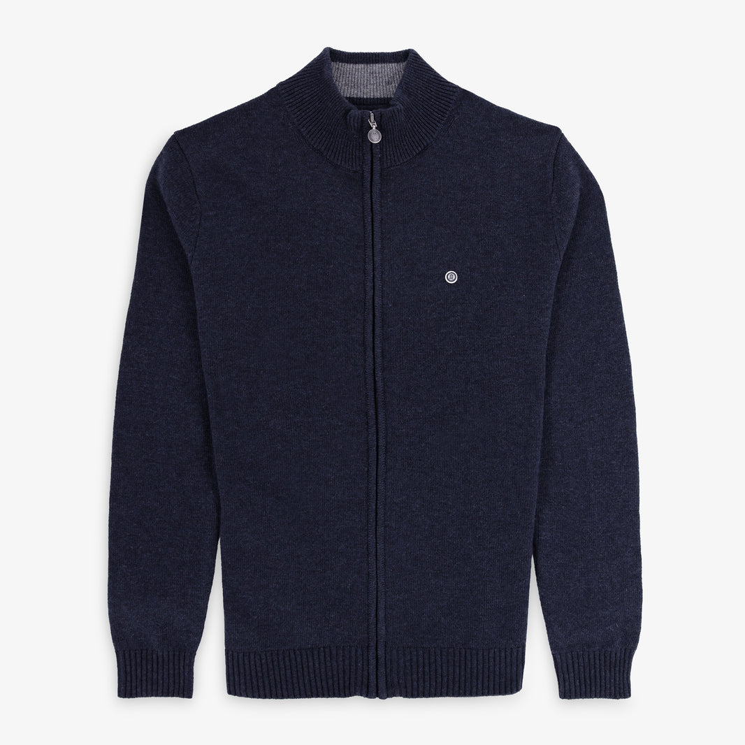 Gilet zippé en laine mélangée col montant bleu marine MIKE