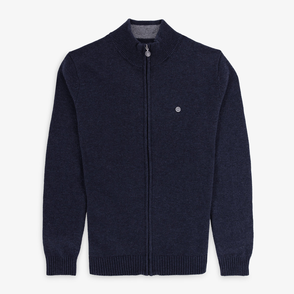 Gilet zippé en laine mélangée col montant bleu marine MIKE