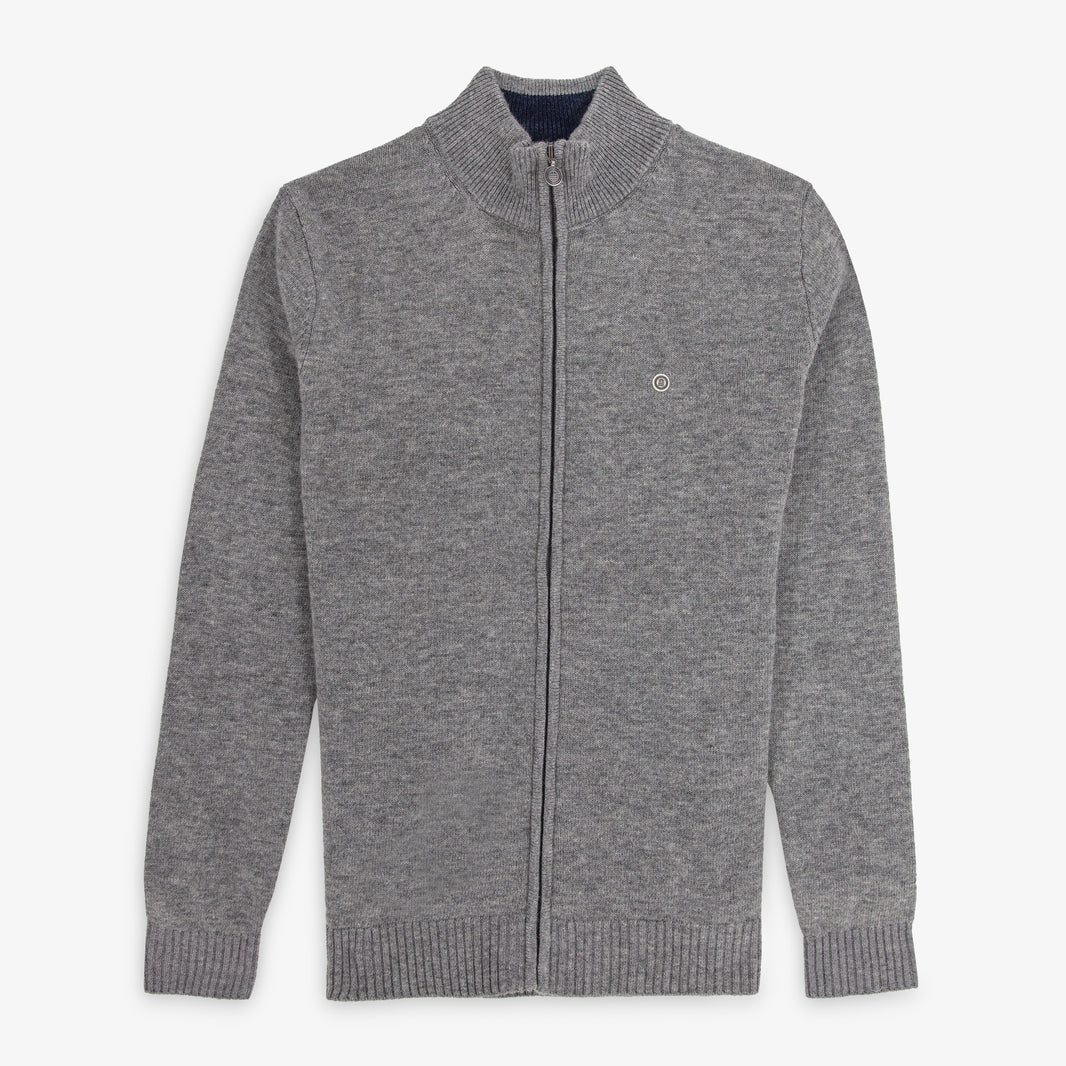 Gilet zippé en laine mélangée col montant gris acier MIKE