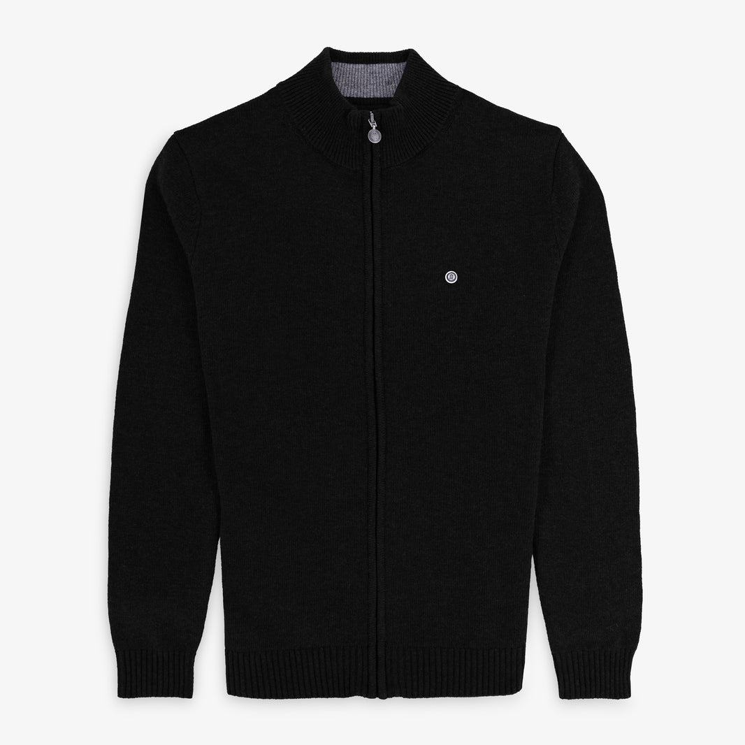 Gilet zippé en laine mélangée col montant noir MIKE