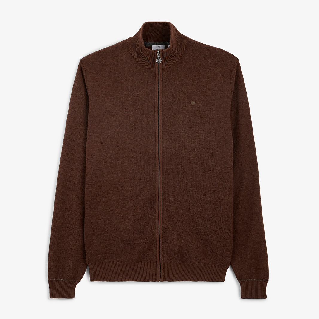 Gilet zippé Malone en maille laine marron brownie
