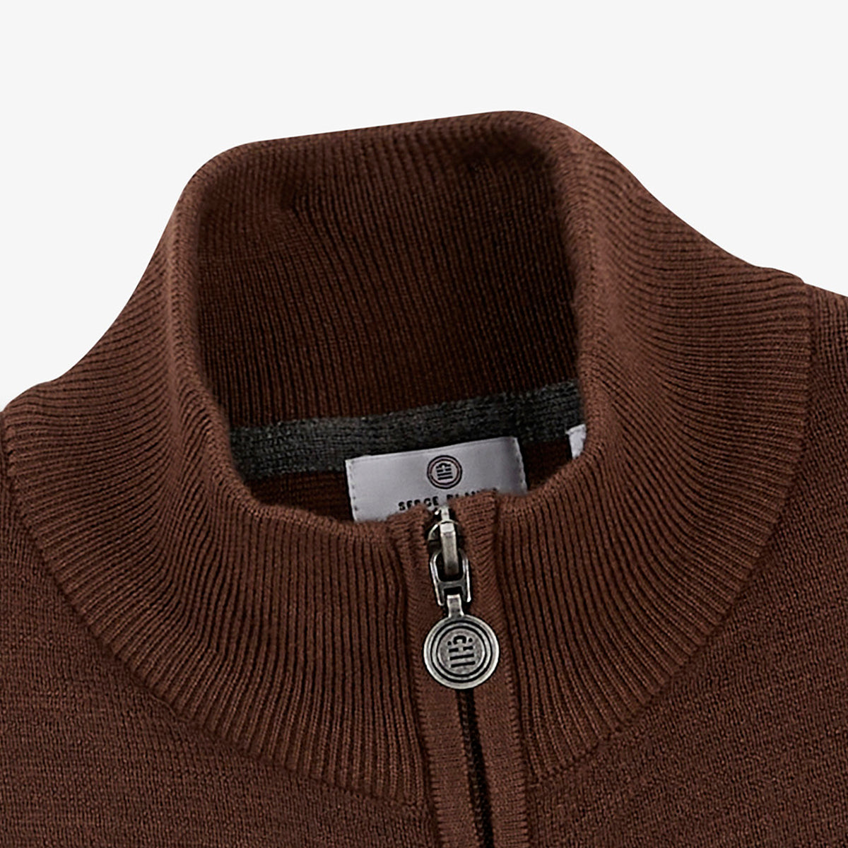 Gilet zippé Malone en maille laine marron brownie