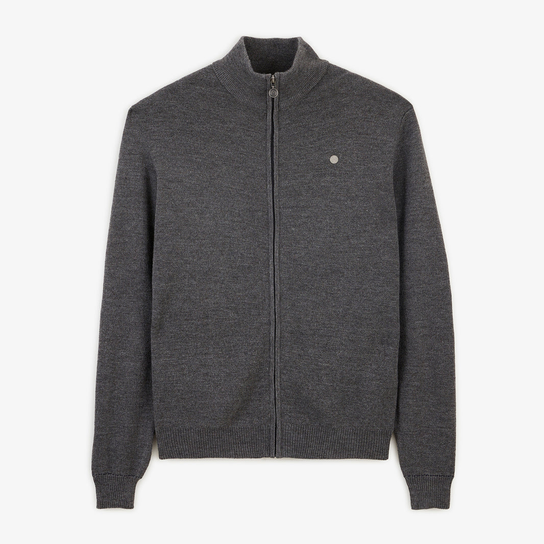 Gilet laine mérinos full zip gris clair chiné Malone
