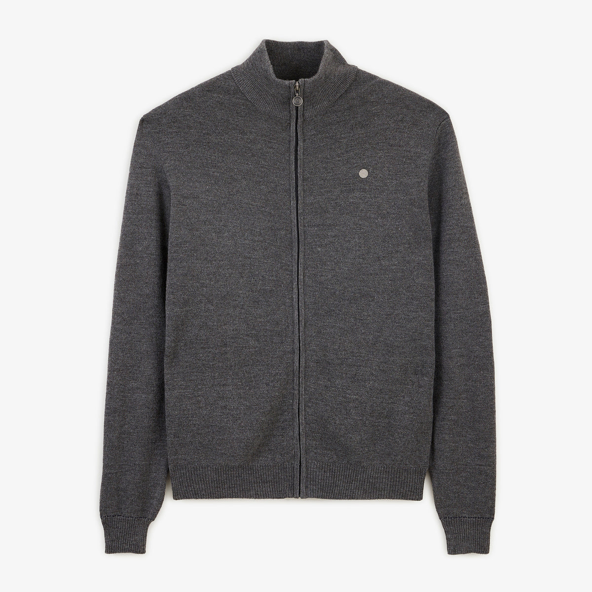 Gilet laine mérinos full zip gris clair chiné Malone