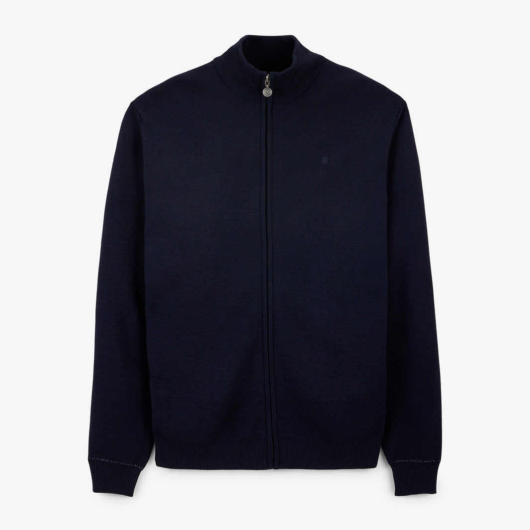 Gilet zippé Malone en maille laine bleu marine