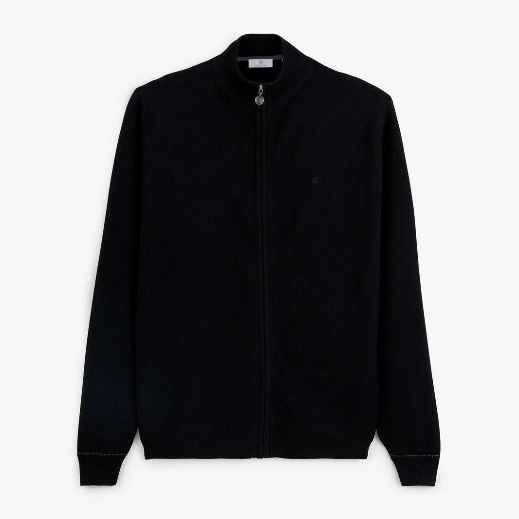 Gilet laine mérinos full zip noir Malone